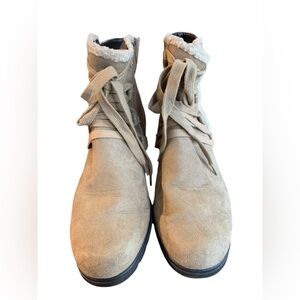 Women Sonburn Aerosoles Side Zip-up Front Lace Tan Bootie Size 7.5M